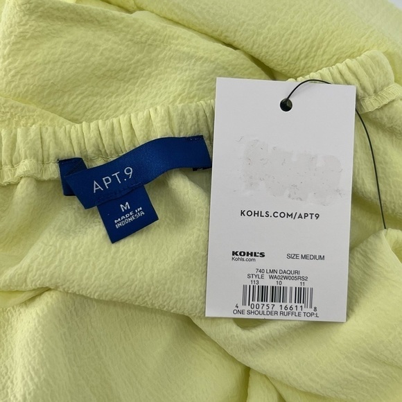 NWT Apt. 9 Yellow One Shoulder Ruffled Blouse Size Medium Women’s - Picture 2 of 5